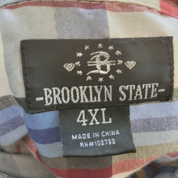 Brooklyn State Men Shirt 4XL Short Sleeve Button Up Casual Blue Red PLA51E - Picture 6 of 8
